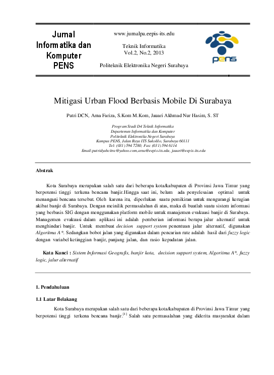 (PDF) Jurnal Informatika dan Komputer PENS Mitigasi Urban Flood