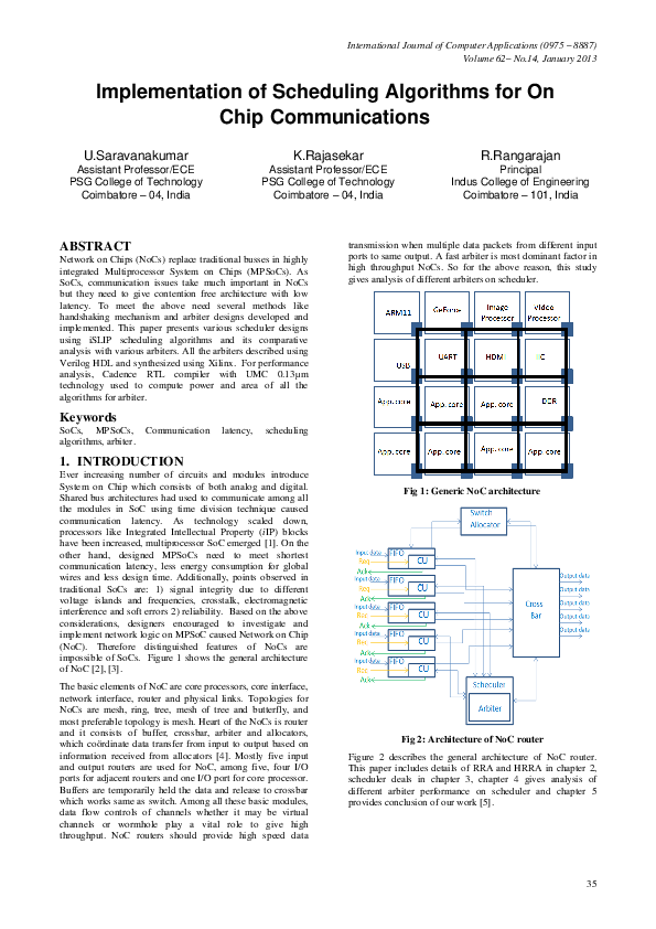 (PDF) Implementation of Scheduling Algorithms for On Chip Communications