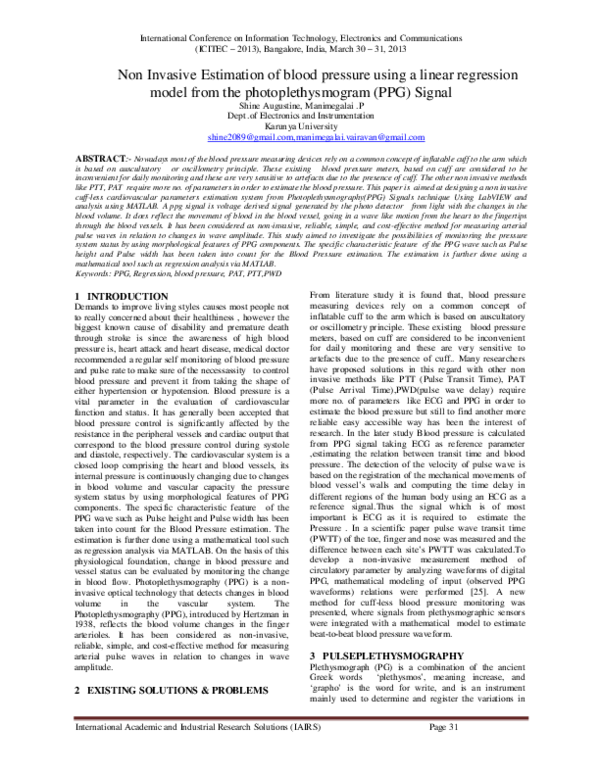 (PDF) Non Invasive Estimation of blood pressure using a linear ...