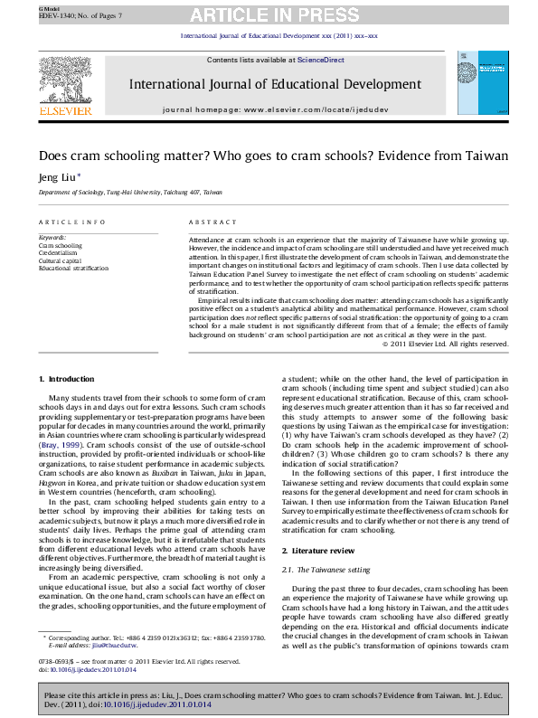  PDF Does Cram Schooling Matter Who Goes To Cram Schools Evidence 