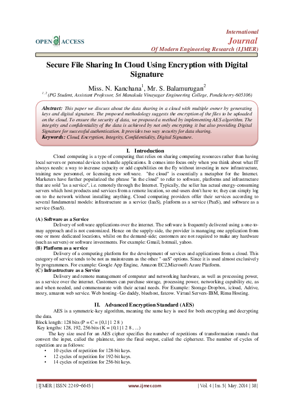 (PDF) Secure File Sharing In Cloud Using Encryption with Digital Signature