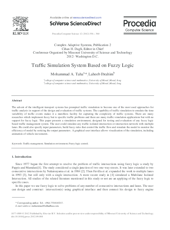 (PDF) Traffic Simulation System Based on Fuzzy Logic