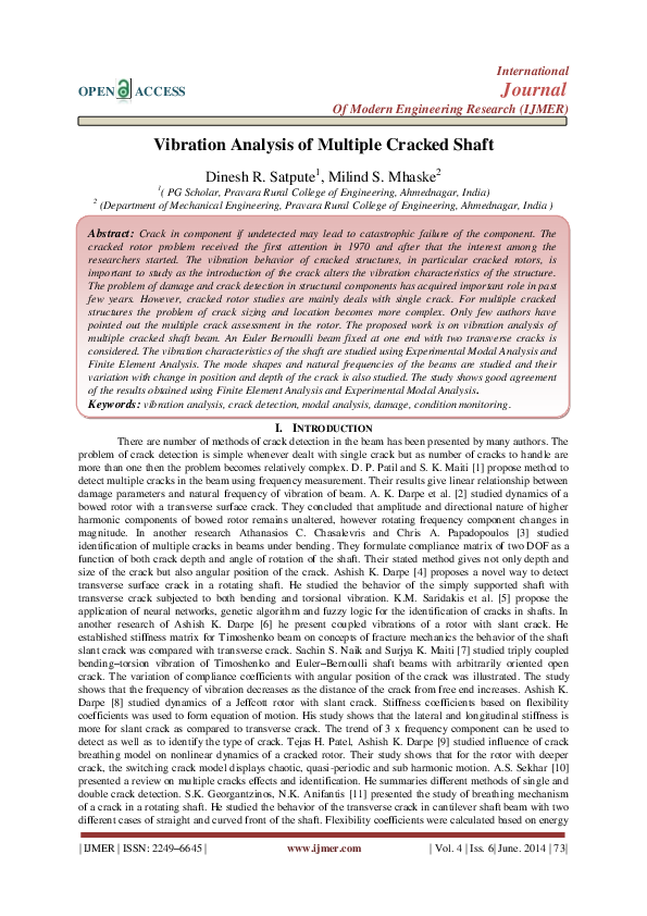 (PDF) Vibration Analysis of Multiple Cracked Shaft