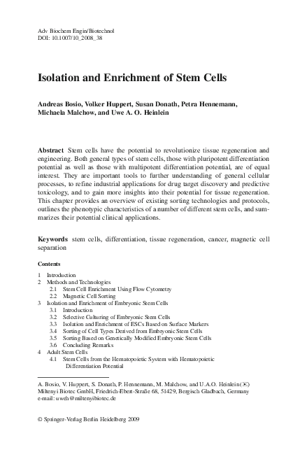 (PDF) Isolation and Enrichment of Stem Cells