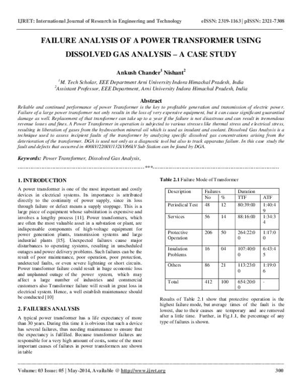 (PDF) FAILURE ANALYSIS OF A POWER TRANSFORMER USING DISSOLVED GAS