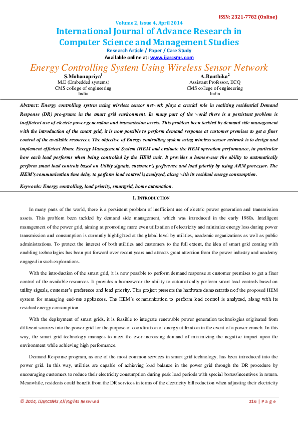 (PDF) Energy Controlling System Using Wireless Sensor Network