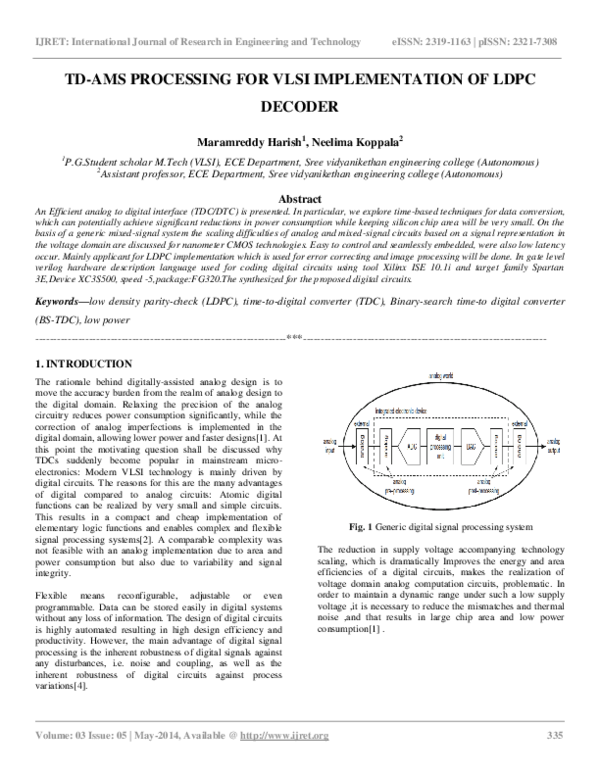 (PDF) TD-AMS PROCESSING FOR VLSI IMPLEMENTATION OF LDPC DECODER
