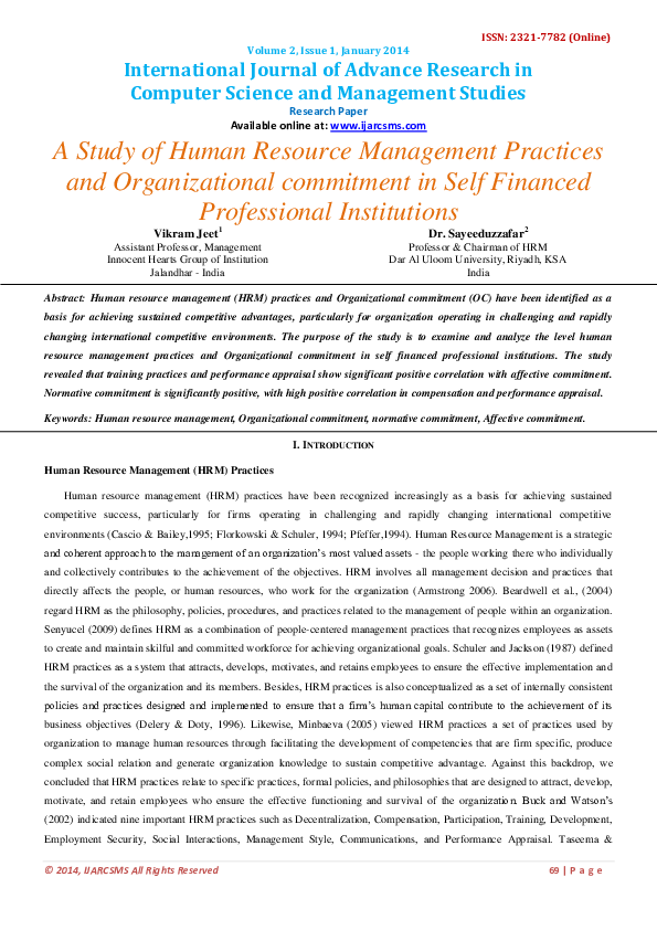 (PDF) A Study of Human Resource Management Practices and Organizational ...