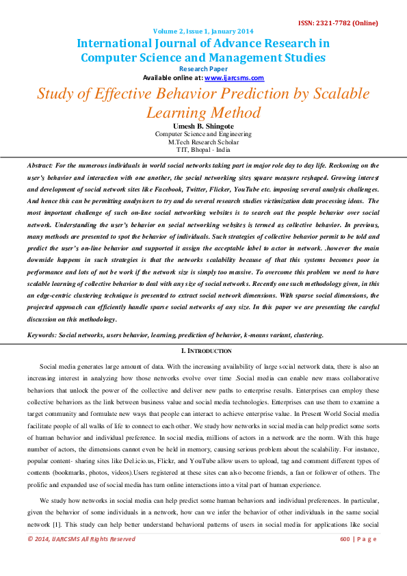(PDF) Study of Effective Behavior Prediction by Scalable Learning Method