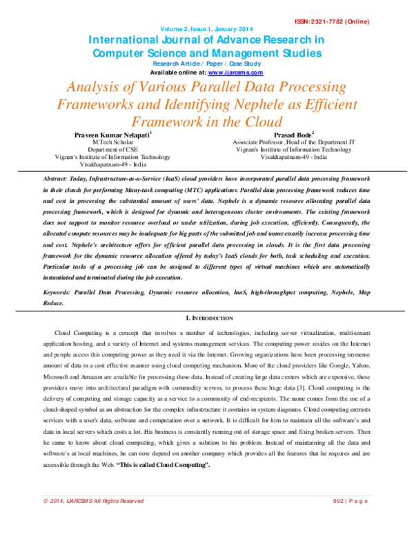 (PDF) Analysis of Various Parallel Data Processing Frameworks and ...
