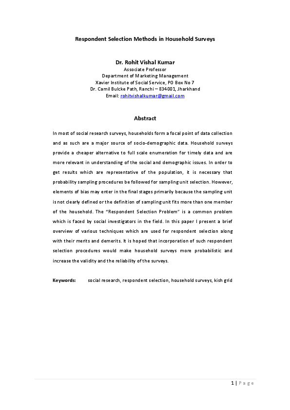 (PDF) Respondent Selection Methods in Household Surveys