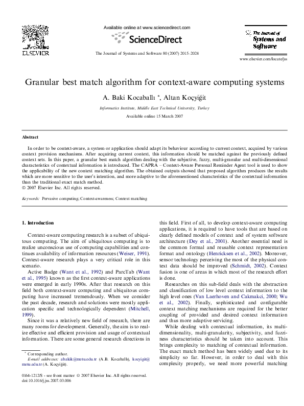 (PDF) Granular best match algorithm for context-aware computing systems