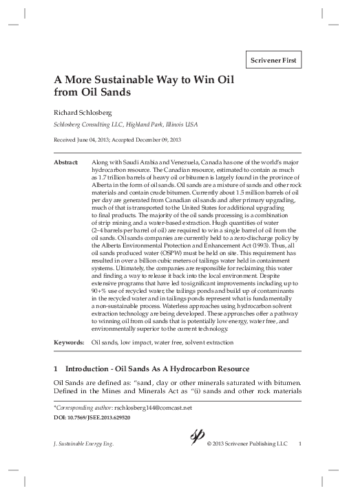(PDF) A More Sustainable Way to Win Oil from Oil Sands