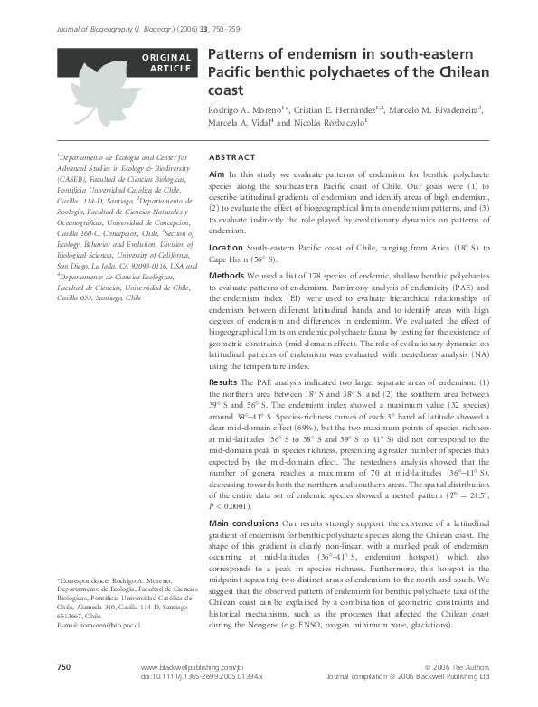 (PDF) Patterns of endemism in south-eastern Pacific benthic polychaetes ...