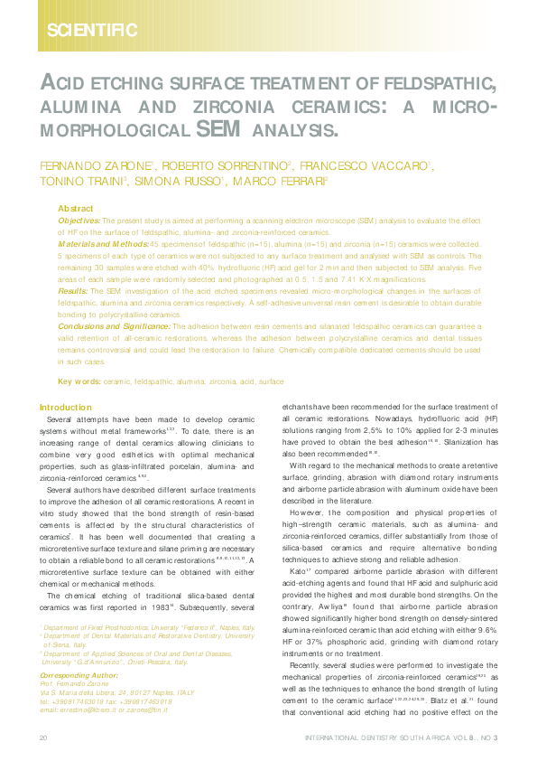(PDF) ACID ETCHING SURFACE TREATMENT OF FELDSPATHIC, ALUMINA AND