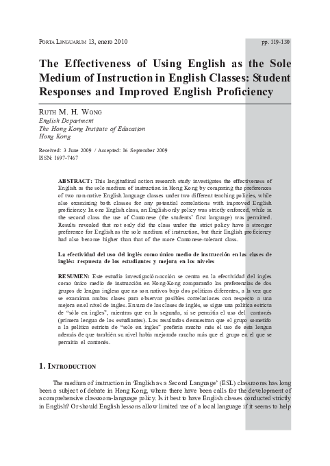 (PDF) The Effectiveness of Using English as the Sole Medium of ...