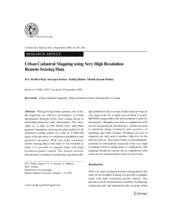 (PDF) Urban Cadastral Mapping using Very High Resolution Remote Sensing ...