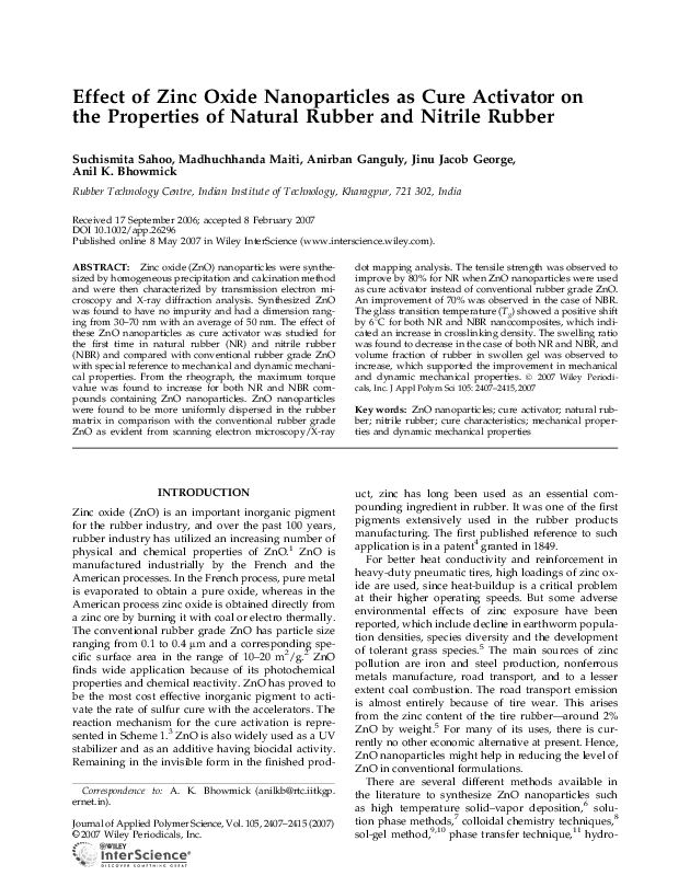 Effect of zinc oxide nanoparticles as cure activator on the properties ...
