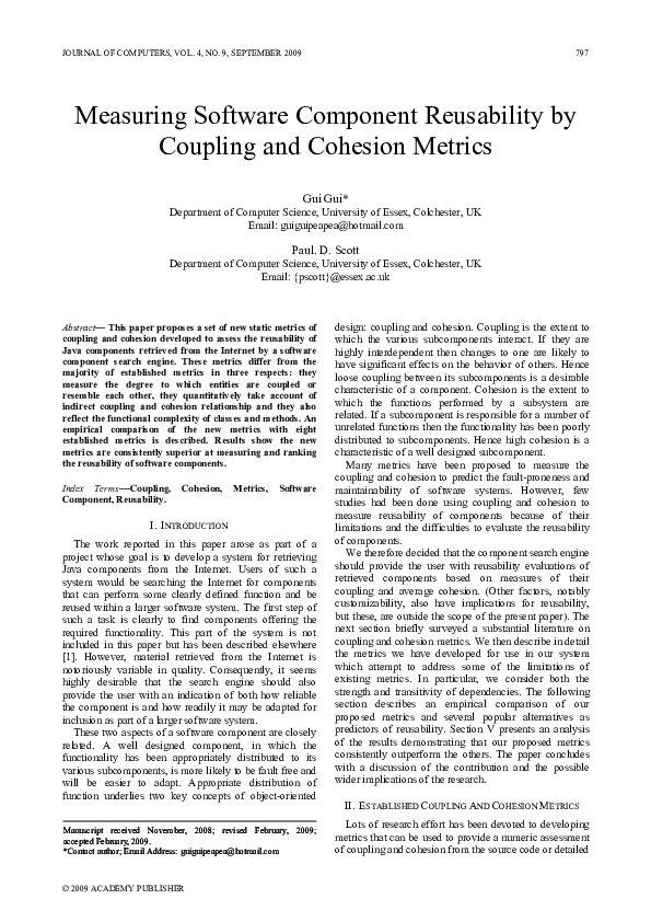 (PDF) Measuring Software Component Reusability by Coupling and Cohesion