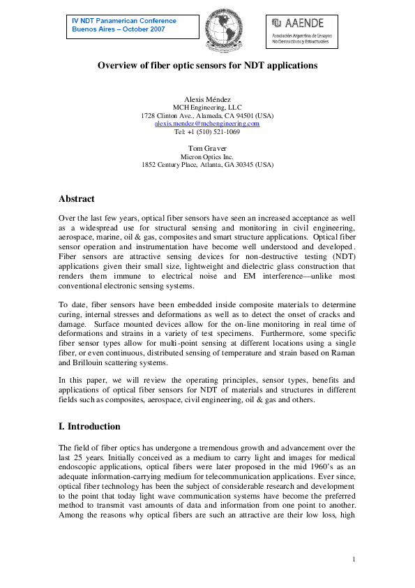 (PDF) Overview of fiber optic sensors for NDT applications