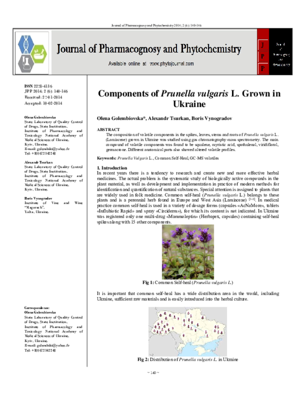 (PDF) GC-MS Determination of Volatile Components of Prunella vulgaris L ...