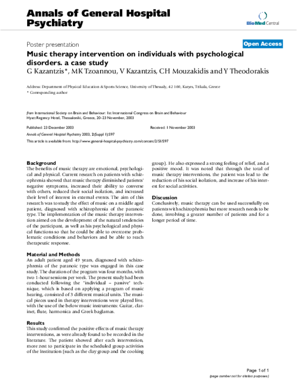 (PDF) Music therapy intervention on individuals with psychological