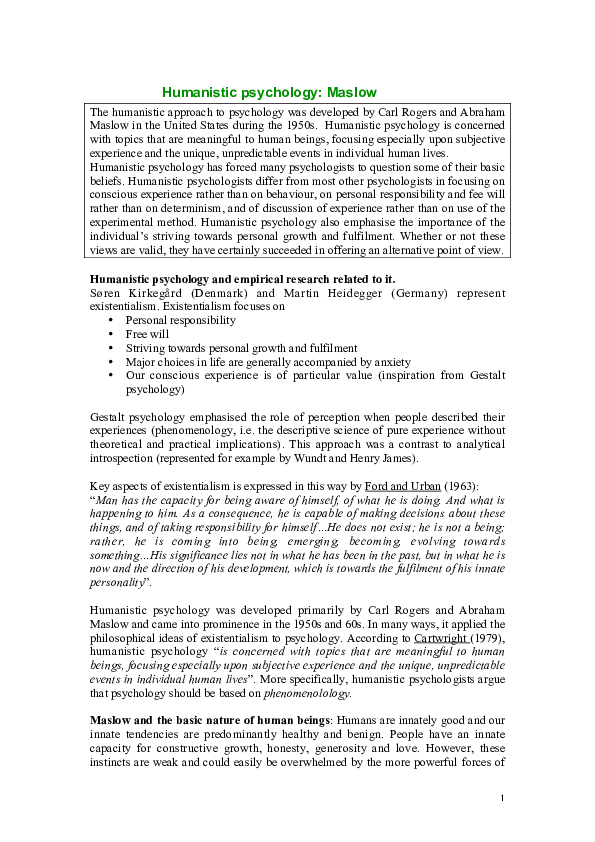 (PDF) Humanistic psychology: Maslow
