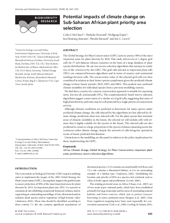 (PDF) Potential impacts of climate change on Sub-Saharan African plant ...