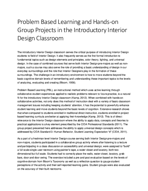 (PDF) Problem Based Learning and Hands‐on Group Projects in the ...