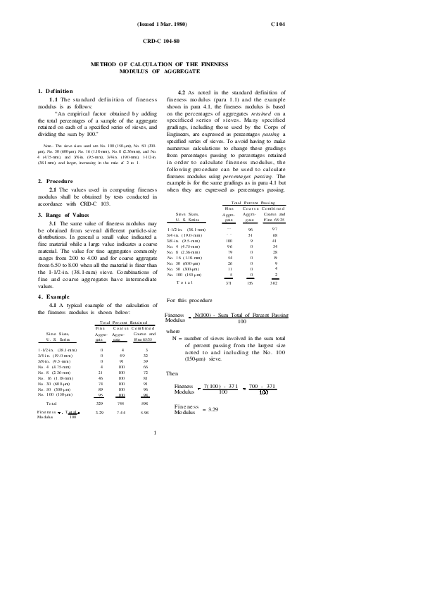 (PDF) METHOD OF CALCULATION OF THE FINENESS MODULUS OF AGGREGATE