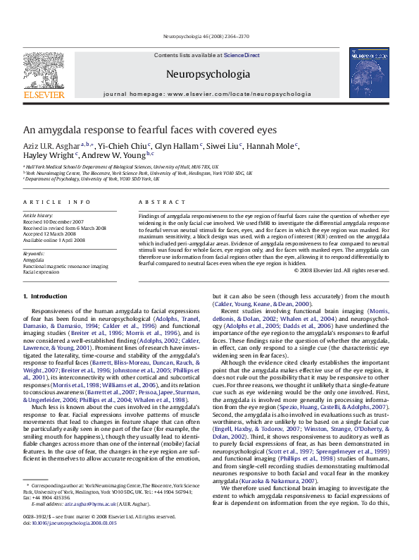 (PDF) An amygdala response to fearful faces with covered eyes