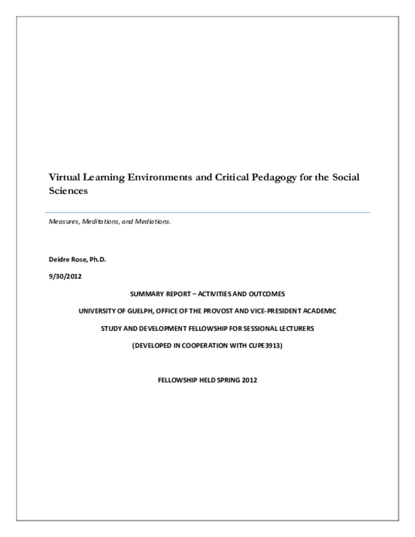 (PDF) Virtual Learning Environments and Critical Pedagogy for the ...