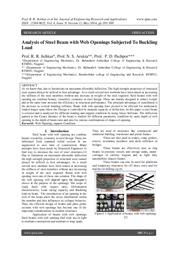 Pdf Analysis Of Steel Beam With Web Openings Subjected To Buckling Load Pdf Analysis Of Steel Beam With Web Openings Subjected To Buckling Load