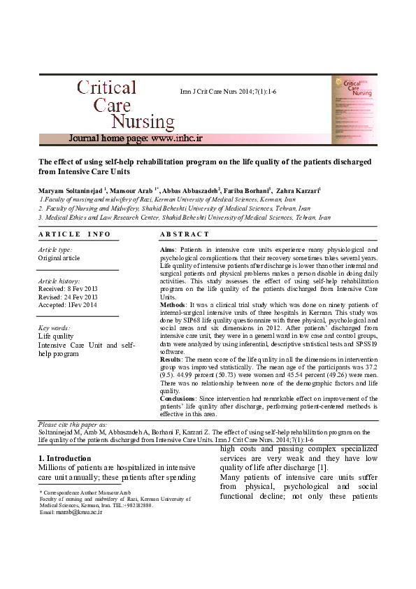 (PDF) The effect of using self-help rehabilitation program on the life ...