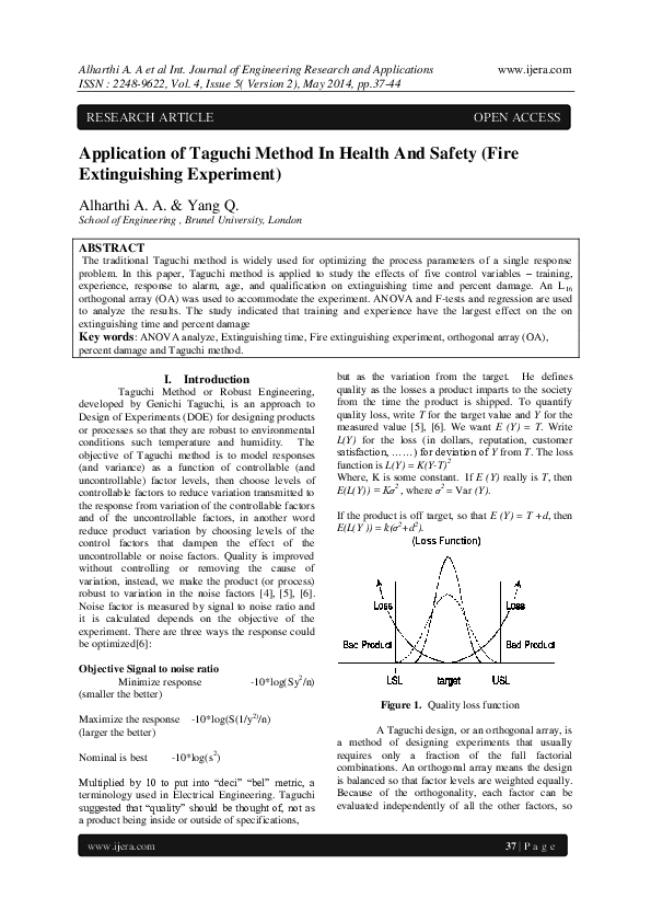 (PDF) Application of Taguchi Method In Health And Safety (Fire ...