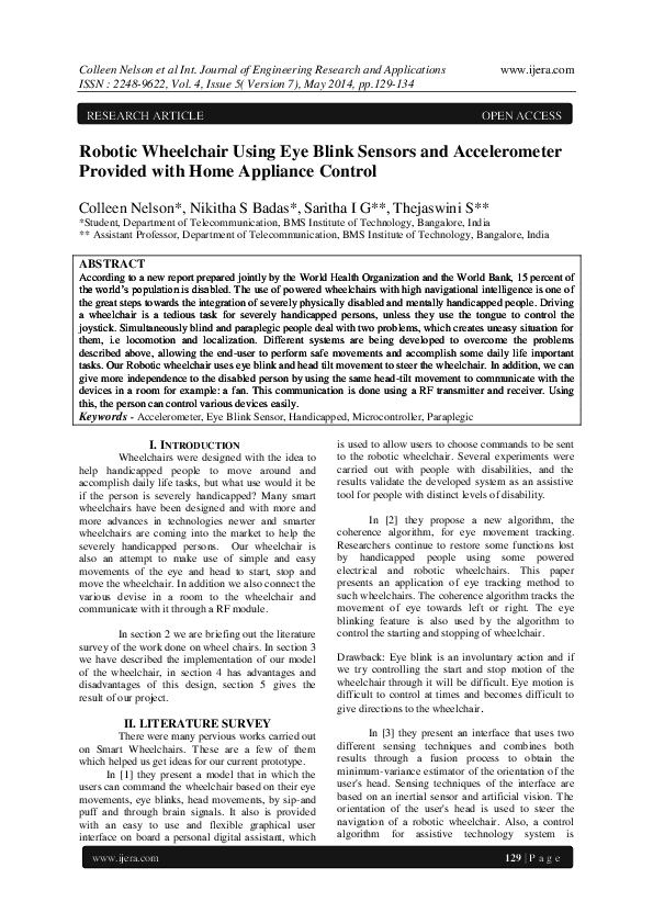 (PDF) Robotic Wheelchair Using Eye Blink Sensors and Accelerometer ...