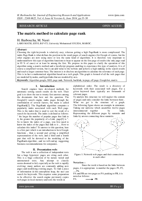 (PDF) The matrix method to calculate page rank