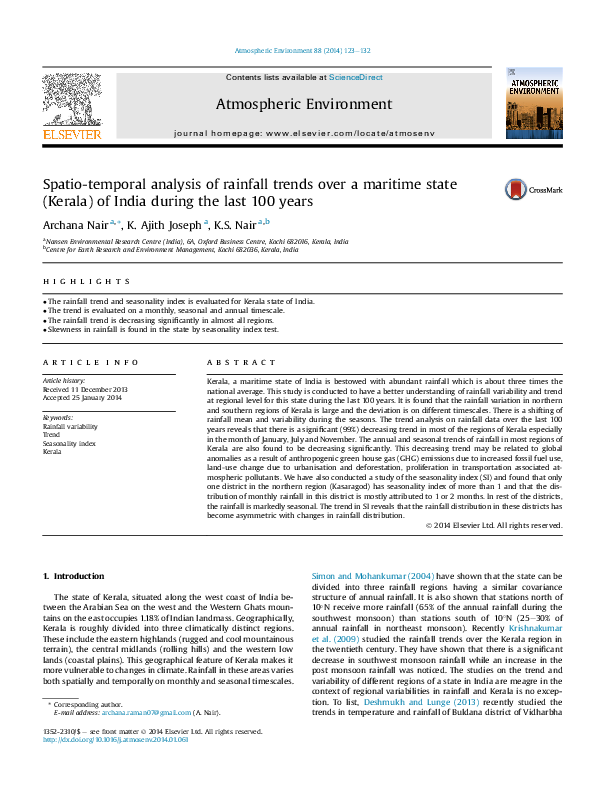 (PDF) Spatio-temporal analysis of rainfall trends over a maritime state ...