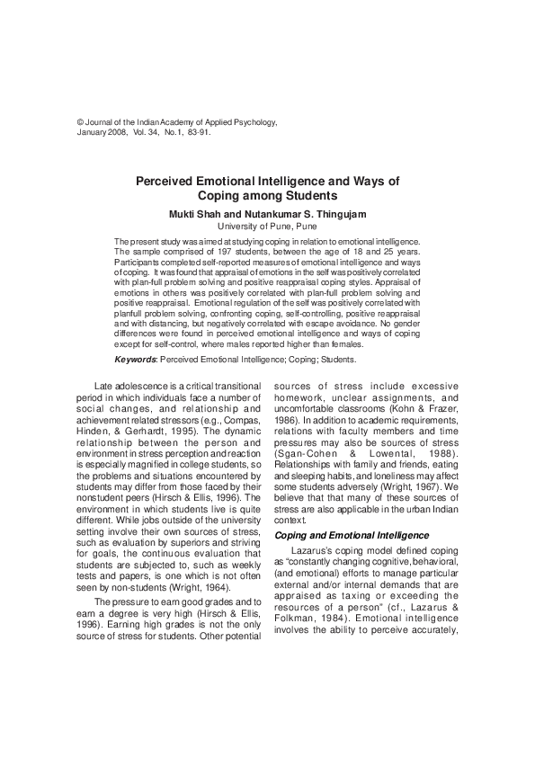 (PDF) Percieved Emotional Intelligence and Ways of Coping among Students