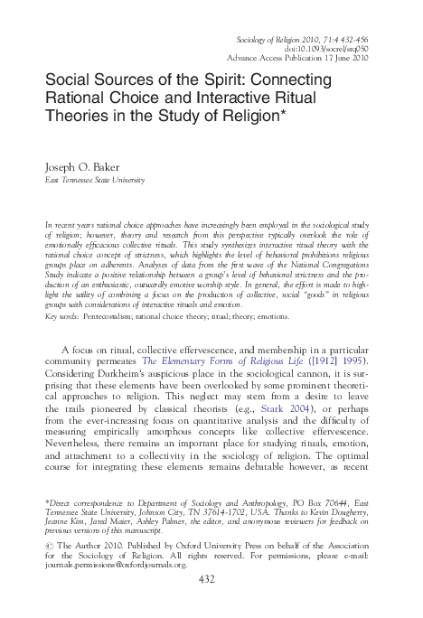 (PDF) Social Sources of the Spirit: Connecting Rational Choice and ...