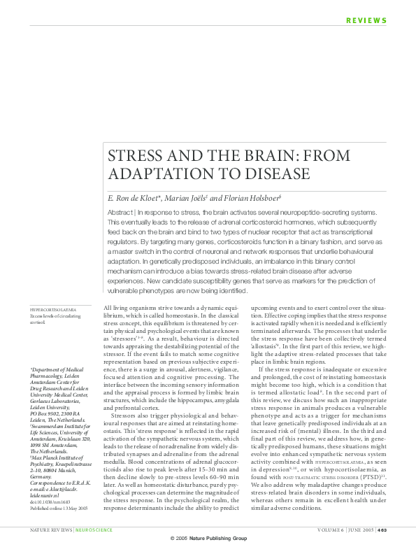 (PDF) STRESS AND THE BRAIN: FROM ADAPTATION TO DISEASE