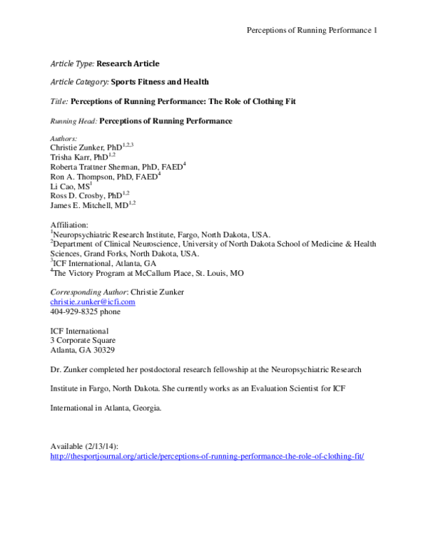 (PDF) Perceptions of Running Performance 1 Article Type: Research ...