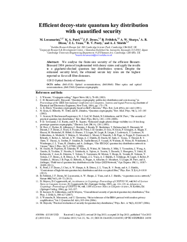 (PDF) Efficient decoy-state quantum key distribution with quantified ...