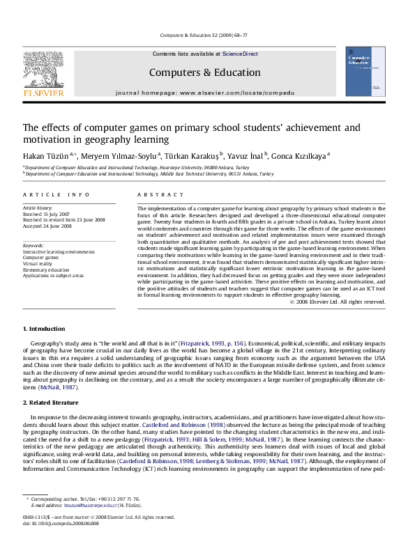 (PDF) The Effects of Computer Games on Primary School Students ...