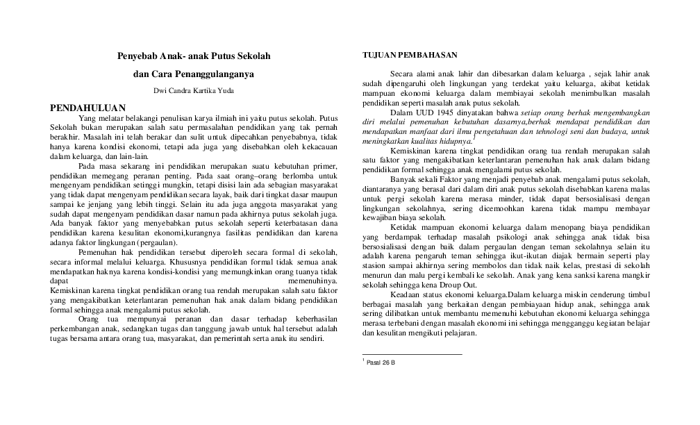 (PDF) Penyebab Anak-anak Putus Sekolah