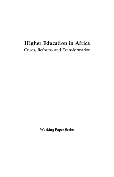 (PDF) Higher Education in Africa Crises, Reforms and Transformation ...