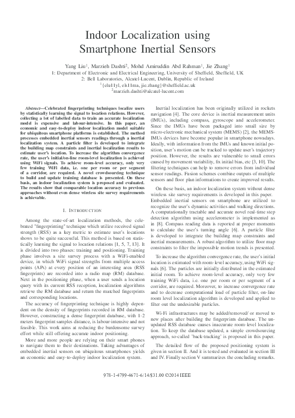 (PDF) Indoor Localization using Smartphone Inertial Sensors