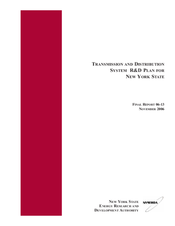 (PDF) TRANSMISSION AND DISTRIBUTION SYSTEM R&D PLAN FOR NEW YORK STATE