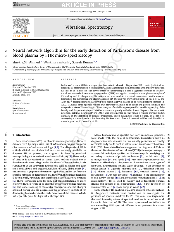 (PDF) Neural network algorithm for the early detection of Parkinson's ...
