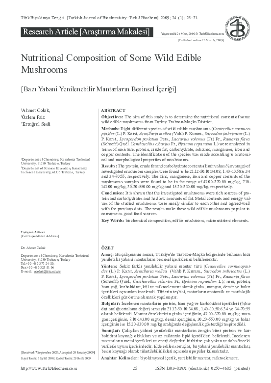 (PDF) Nutritional Composition of Some Wild Edible Mushrooms
